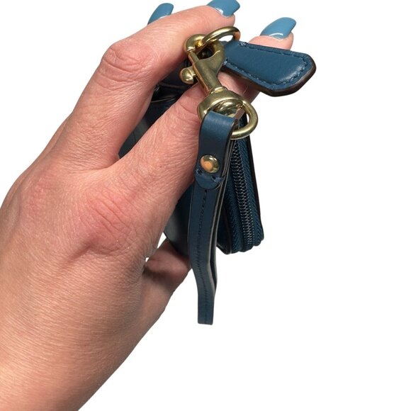 Coach Campbell Universal Zip Around Leather Turn Lock Wristlet Wallet Blue - Picture 14 of 16